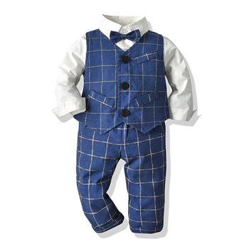 Boy Formal Clothes for 1-4 Years Baby Plaid Vest + White Shirt + Pants Suit 2019 kids Wedding Dresses 4PCS Boy Outfits Children